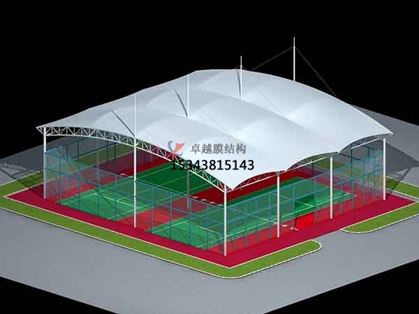 沈阳网球场膜结构顶盖/篮球场屋顶/门球场雨棚安装